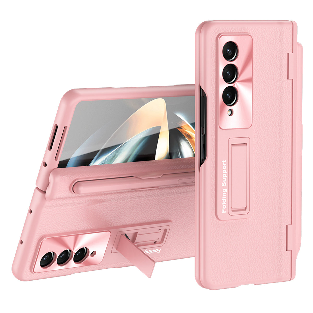 For Samsung Galaxy Z Fold3 5G Hinged Kickstand Case PU Leather PC Phone Cover with Stylus and Tempered Glass Film For Samsung Galaxy Z Fold3 5G Hinged Kickstand Case PU Leather PC Phone Cover with Stylus and Tempered Glass Film